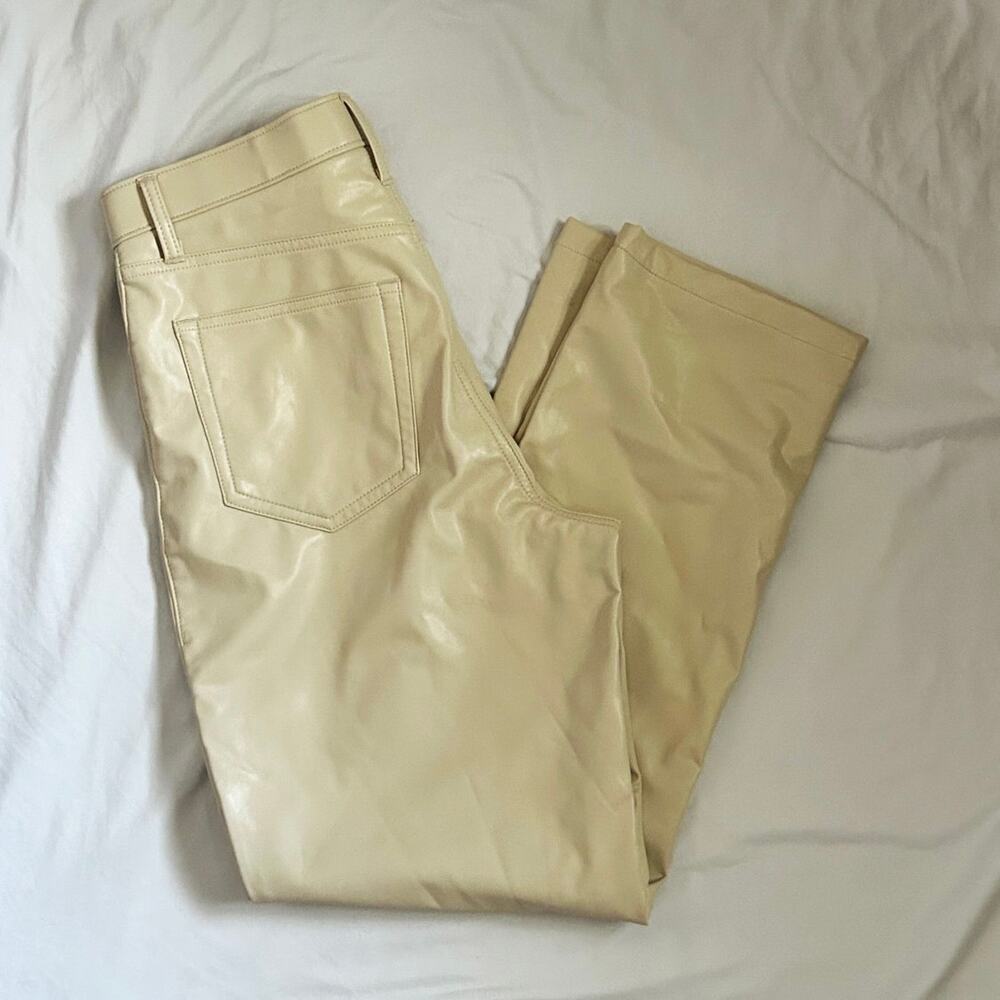 Beige Faux Leather High Waist Straight Leg Curve Love Pants (Short/Petite)